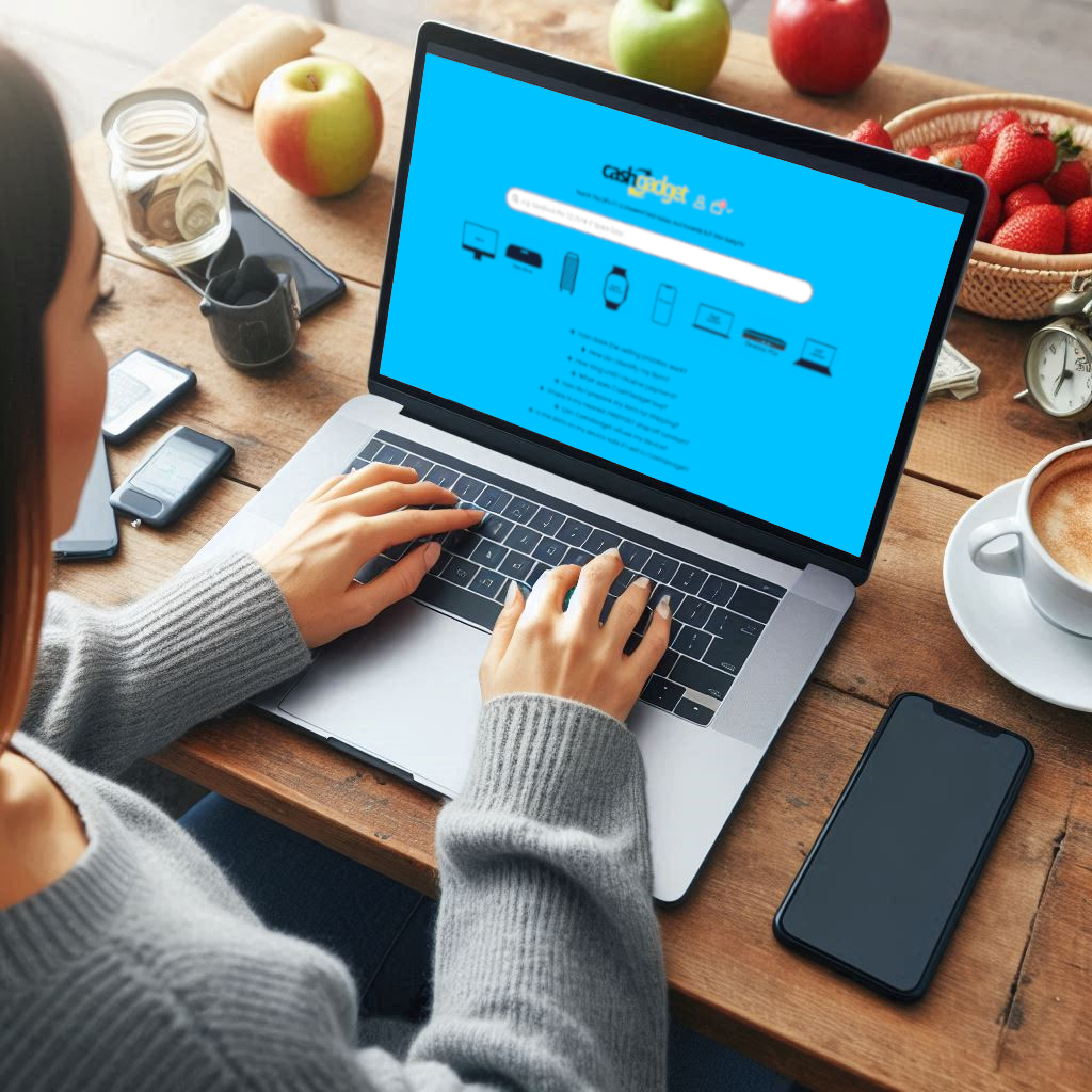 A woman using CashGadget to sell her electronics.